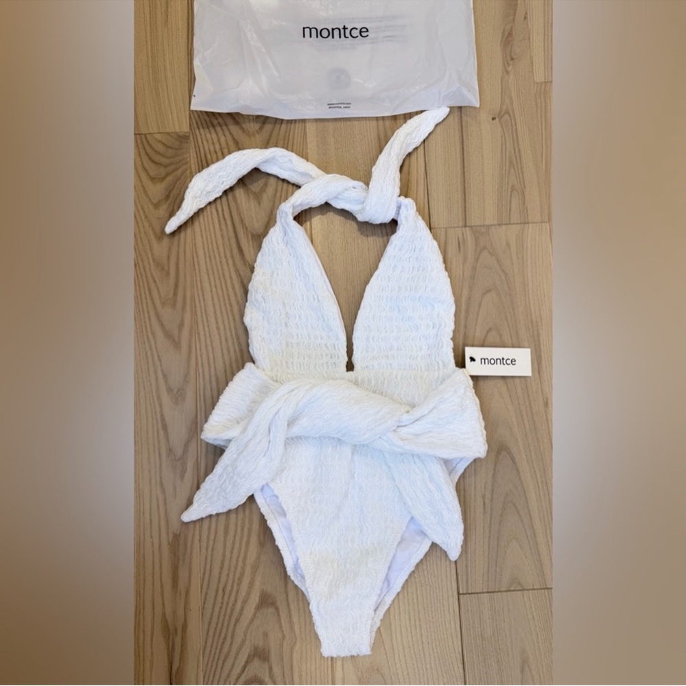 Montce White Textured Halter One-Piece Swimsuit